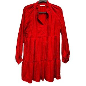 Ellison Tiered Mini Dress Womens Large Red Textured Boho Romantic TD9122-6